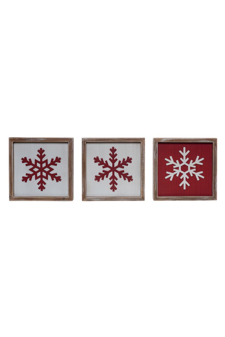 Wood Layered Snowflake Block Decor Set of Three Christmas Decor, Main, color, Multicolored