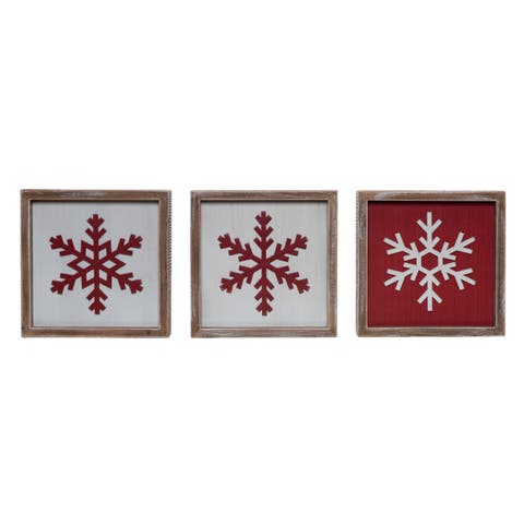 Wood Layered Snowflake Block Decor Set of Three Christmas Decor