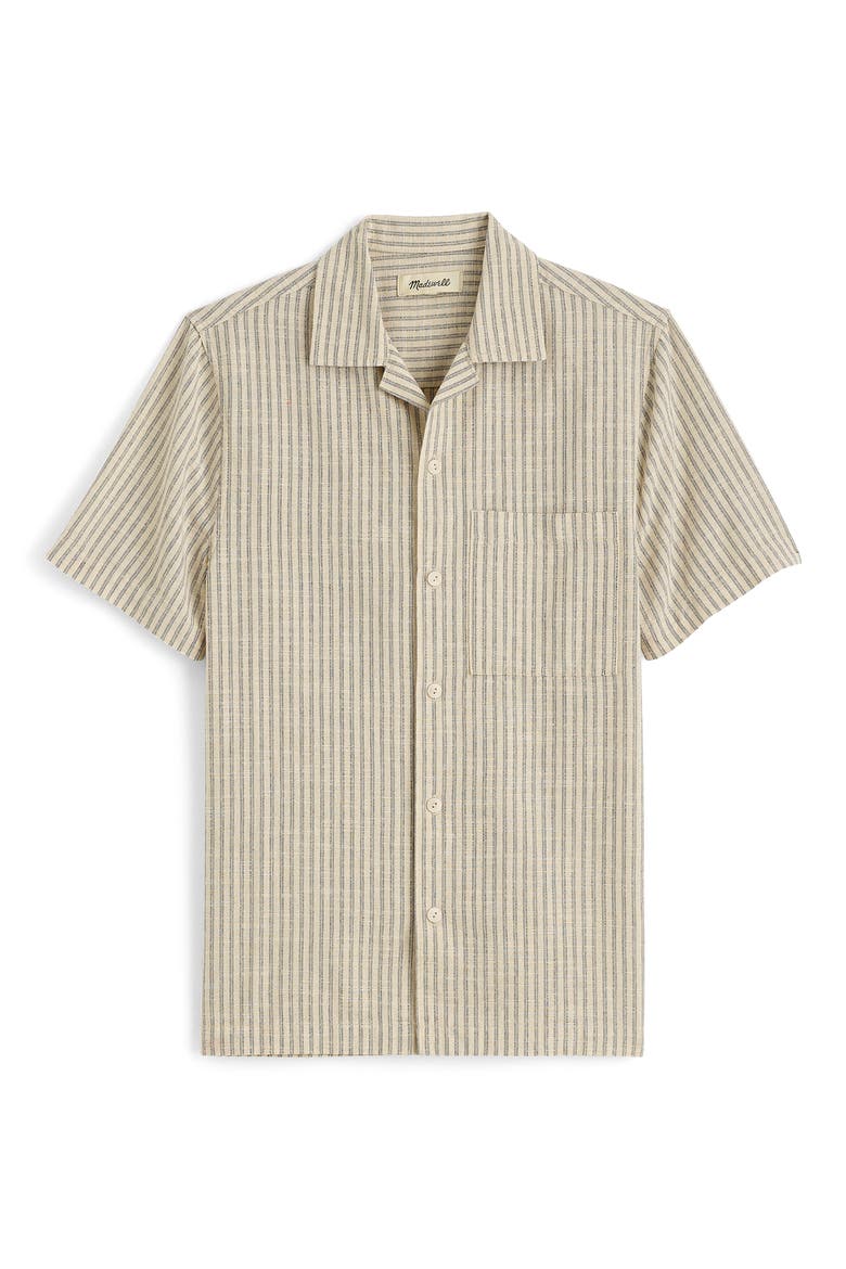 Short Sleeve Button-Up Shirt in Indigo-Dyed Stripe, Alternate, color, COLTON STRIPE