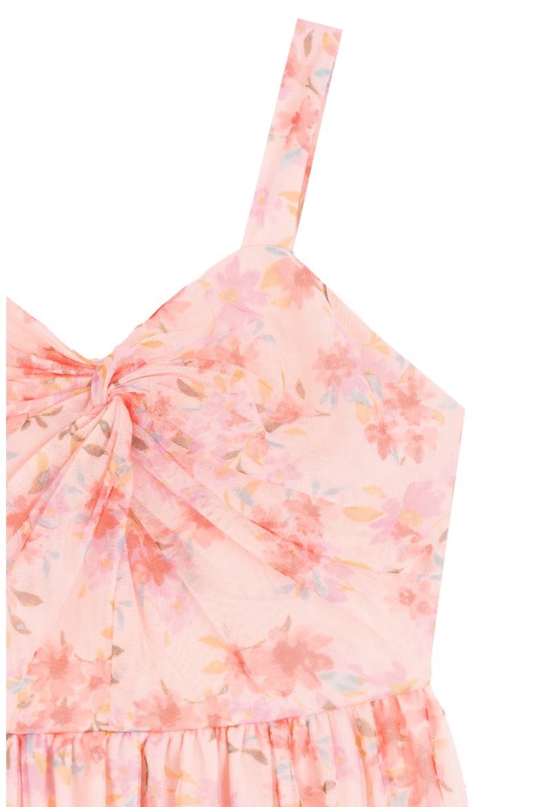 Kids' Floral Mesh Twist Dress, Alternate, color, CORAL