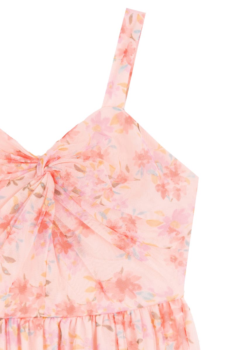 Rare Editions Kids' Floral Mesh Twist Dress, Alternate, color, Coral