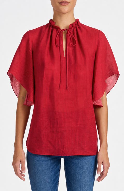 Guita Flutter Sleeve Blouse in Floral Linen Blend