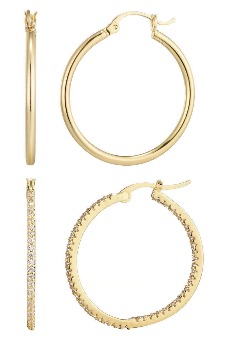 Set of 2 Cubic Zirconia Hoop Earrings, Alternate, color, GOLD