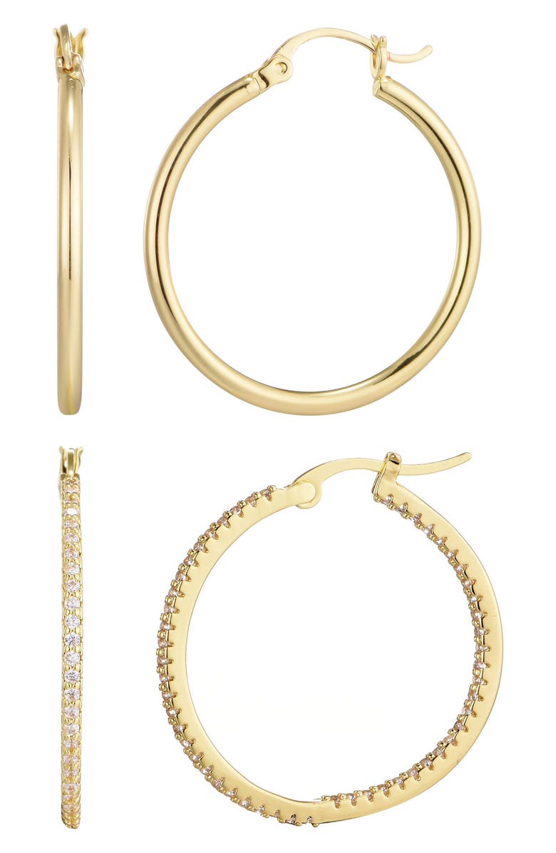 Adornia Set of 2 Cubic Zirconia Hoop Earrings, Alternate, color, Gold