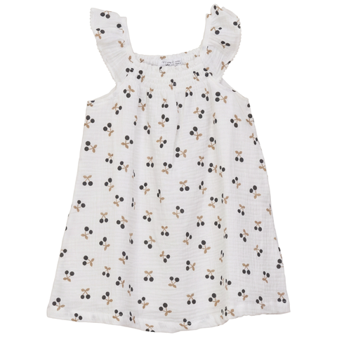 Crinkle Woven Cherry Ruffle Strap Jumper Dress