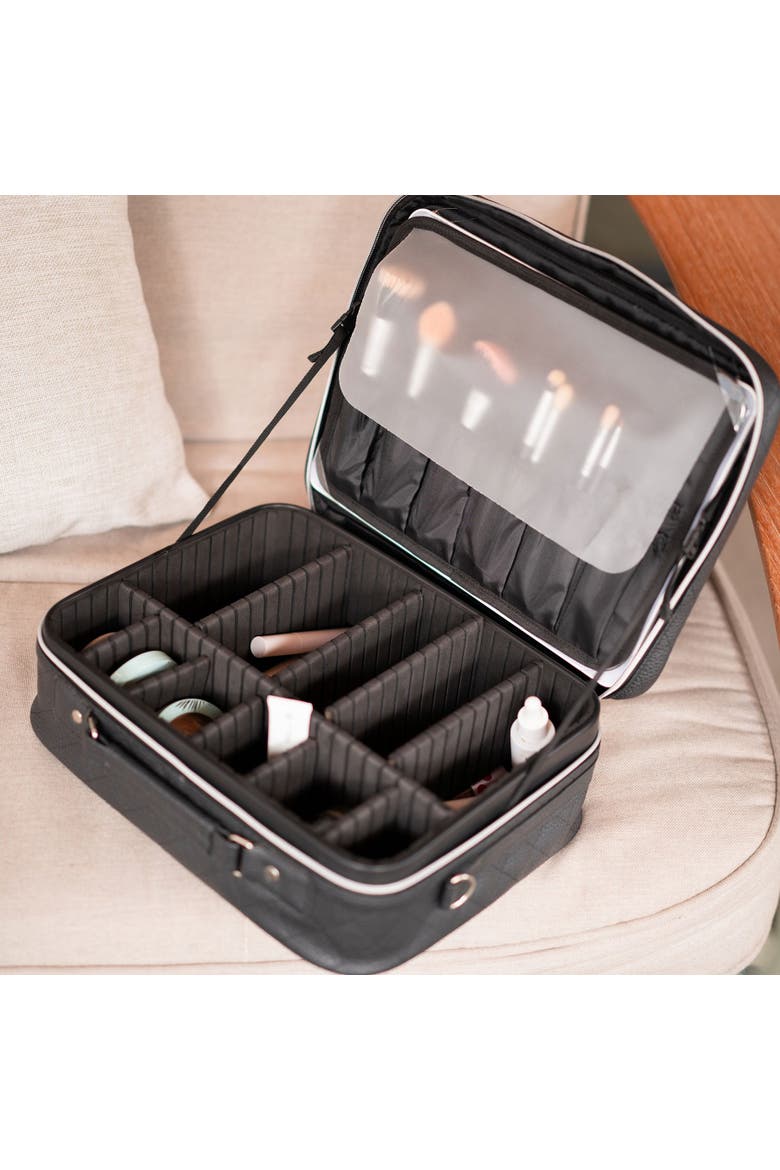Deluxe Quilted Faux Leather Spacious Travel Makeup Case, Alternate, color, Black
