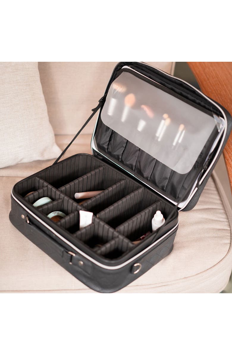 Ilios Lighting Deluxe Quilted Faux Leather Spacious Travel Makeup Case, Alternate, color, Black