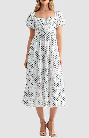 Lush Polka Dot Smocked Midi Dress