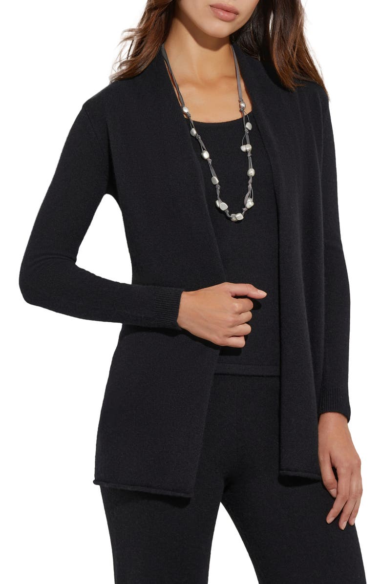 Misook Cashmere Open Front Cardigan, Main, color, Black