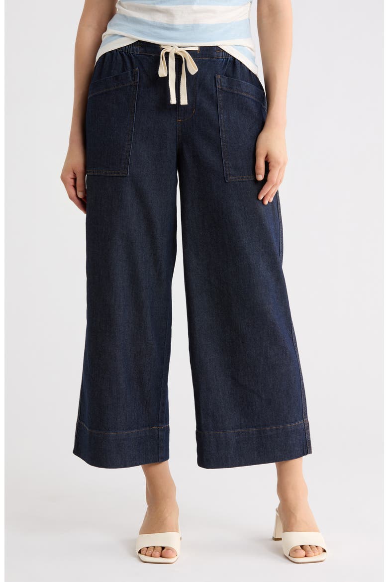 Tie Front Wide Leg Pants, Main, color, AGED INDIGO BLUE