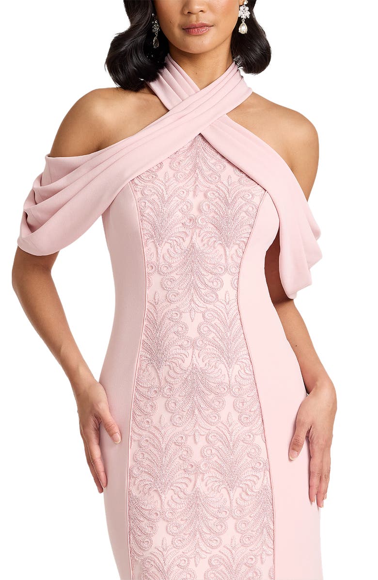 Tadashi Shoji Lace Inset Cold-Shoulder Gown, Alternate, color, Rose Quartz