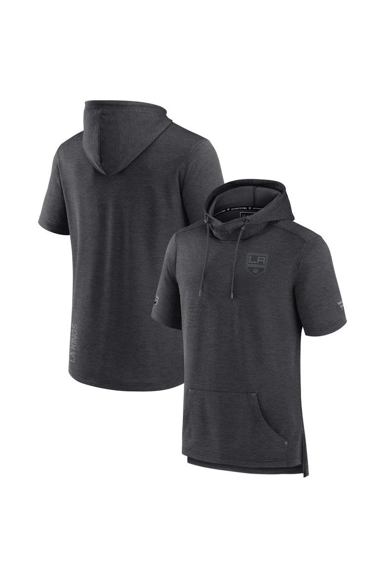 Men's Fanatics Branded Heather Charcoal Los Angeles Kings Authentic Pro Road Performance Short Sleeve Pullover Hoodie, Main, color, Heather Charcoal