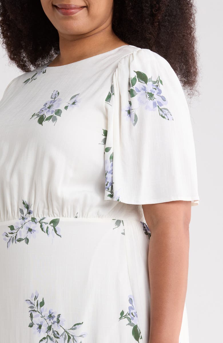 SUGARLIPS Porto Floral Smocked Midi Dress, Alternate, color, White-Blue-Multi