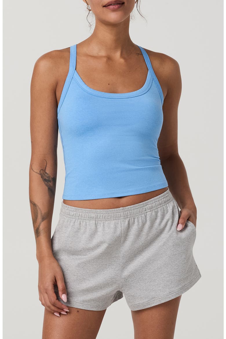 Halo Cross Back Performance Tank, Main, color, OASIS BLUE HEATHER