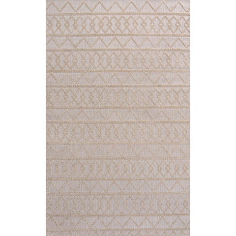 Aylan High-Low Pile Knotted Trellis Geometric Indoor/Outdoor Area Rug