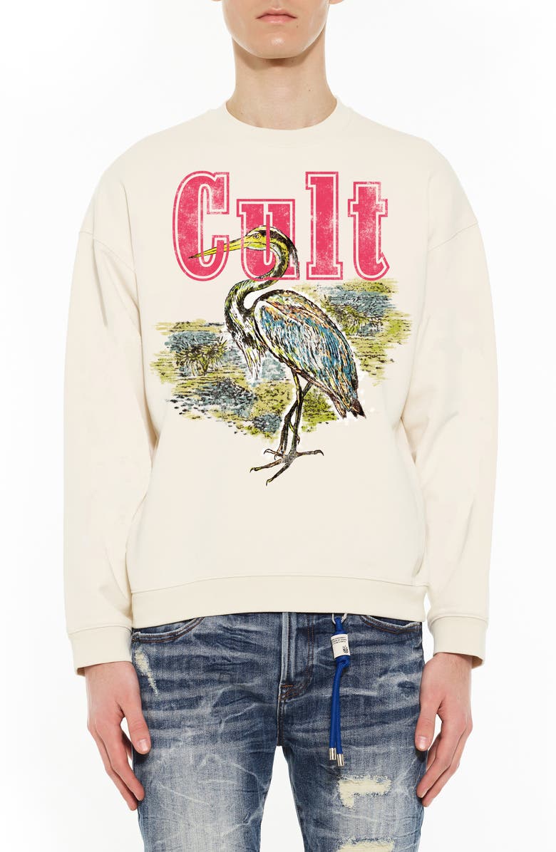 Cult of Individuality Novelty Cotton Fleece Sweatshirt, Main, color, Winter White