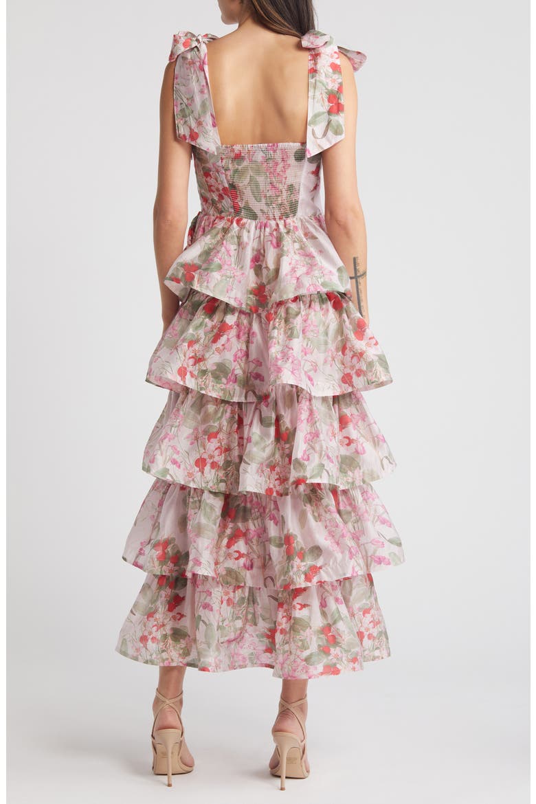 Floral Tie Strap Tiered Midi Dress, Alternate, color, PINK MEDIUM