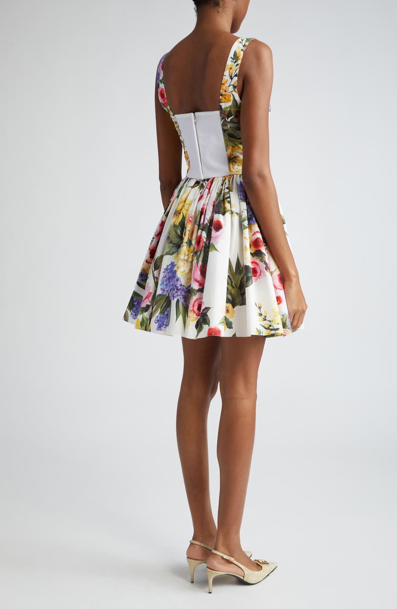 Dolce&Gabbana Garden Floral Print Pleated Cotton Blend Minidress, Alternate, color,