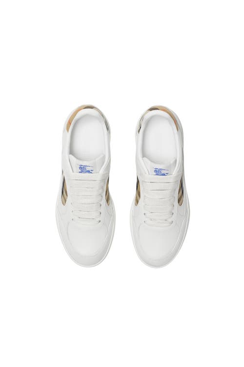 Burberry White Leather Sneaker Terrace And Check In White/sand