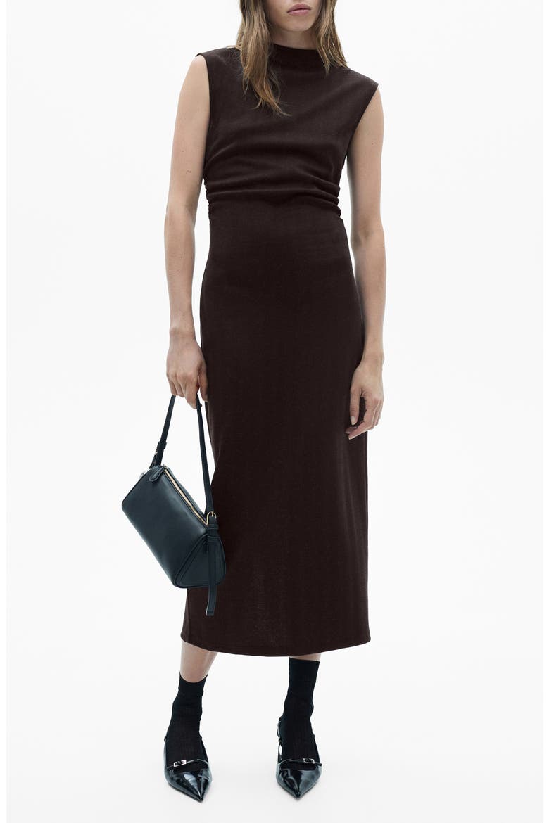 Gathered Detail Herringbone Stitch Knit Dress, Main, color, CHOCOLATE