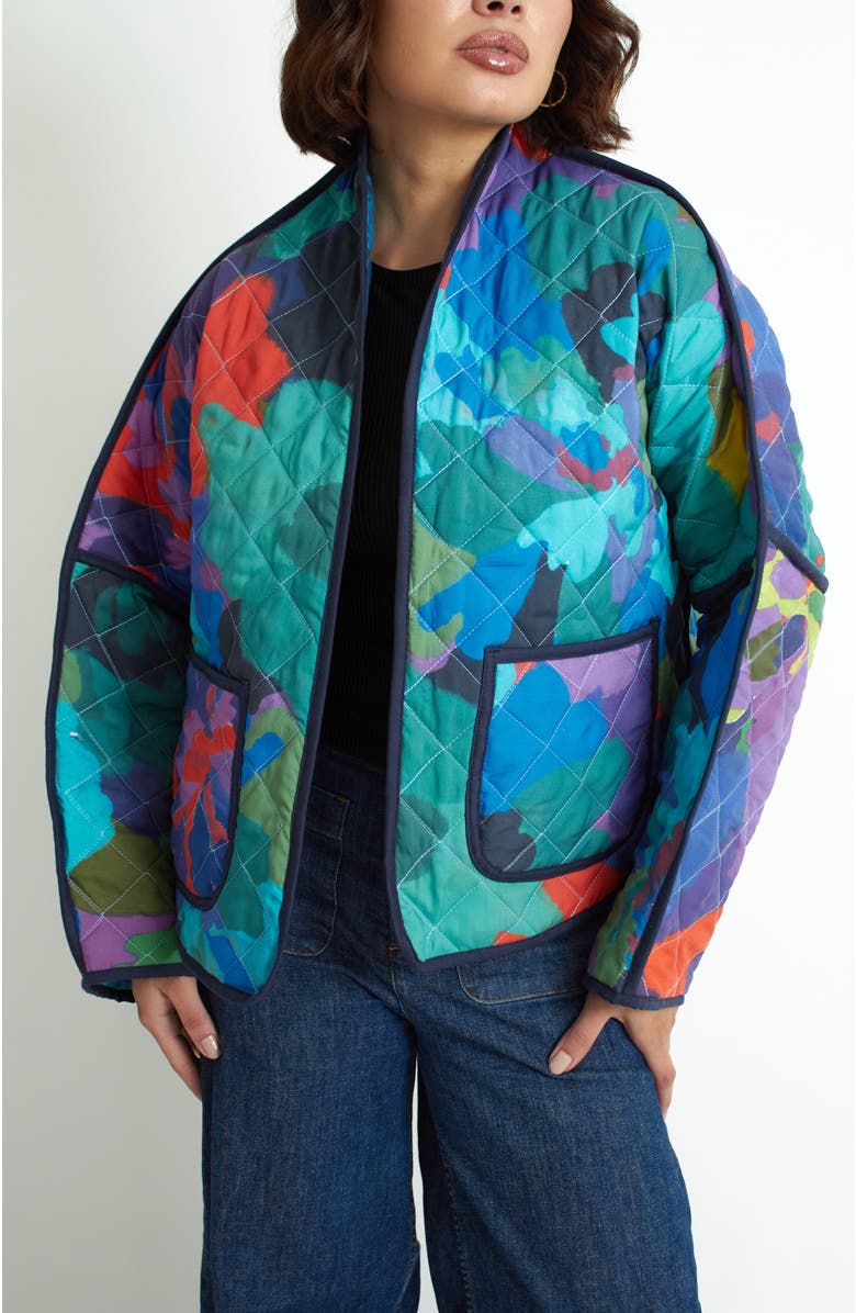Florencia Davalos Marcia Reversible Jacket, Main, color, Floral Camo Blue And Green