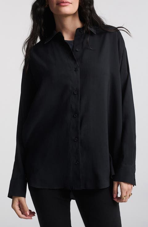 Oversize Satin Button-Up Shirt