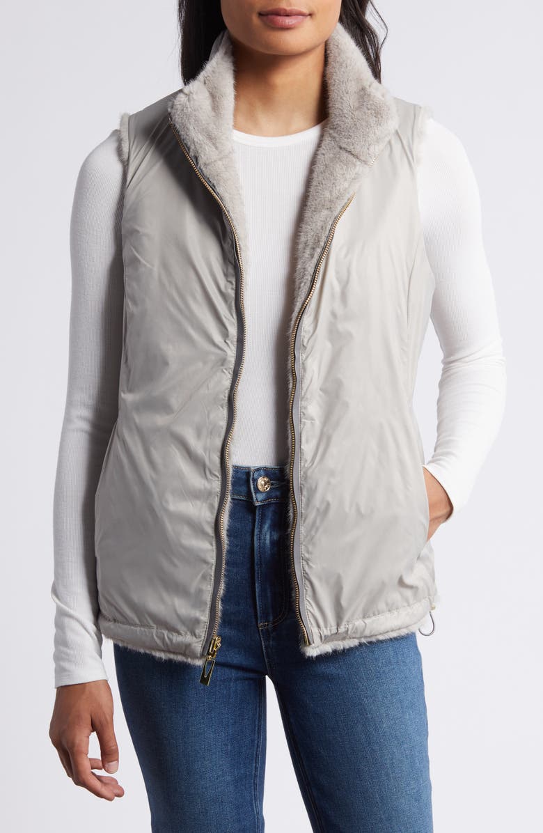 Via Spiga Reversible Faux Fur Vest, Alternate, color, Light Grey