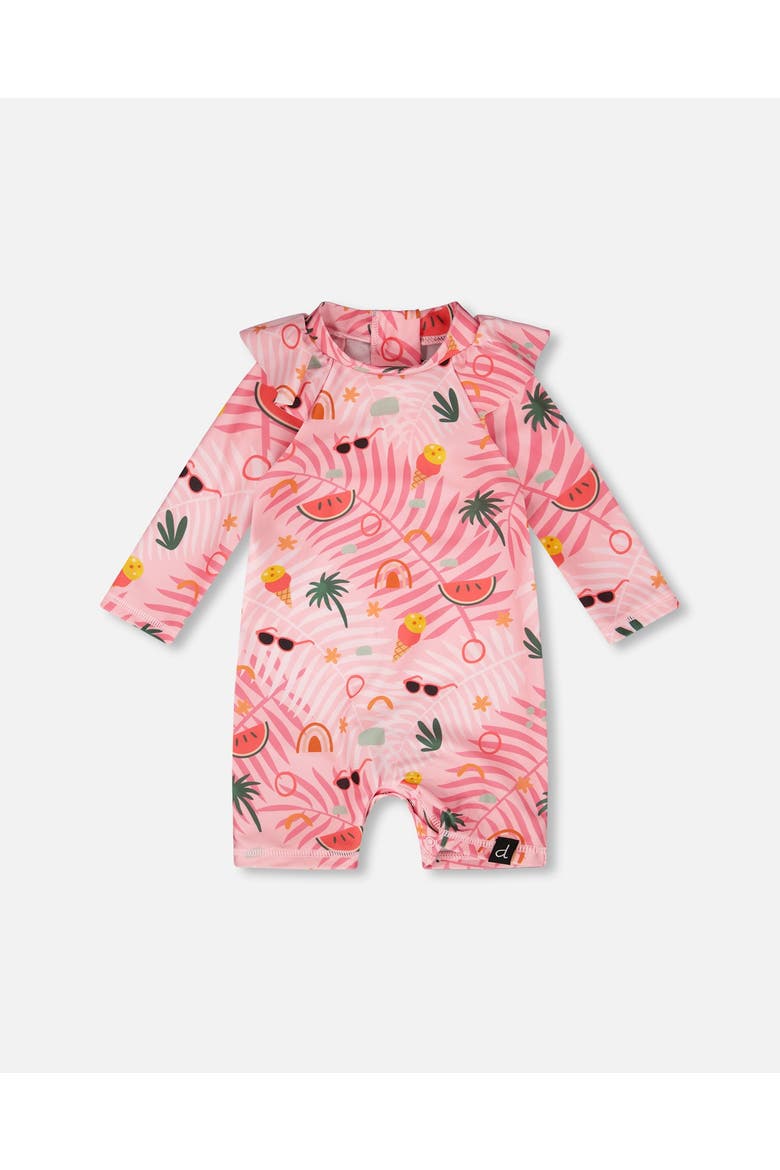 One-Piece Long Sleeve Beach Rashguard, Main, color, Beach Print Rose