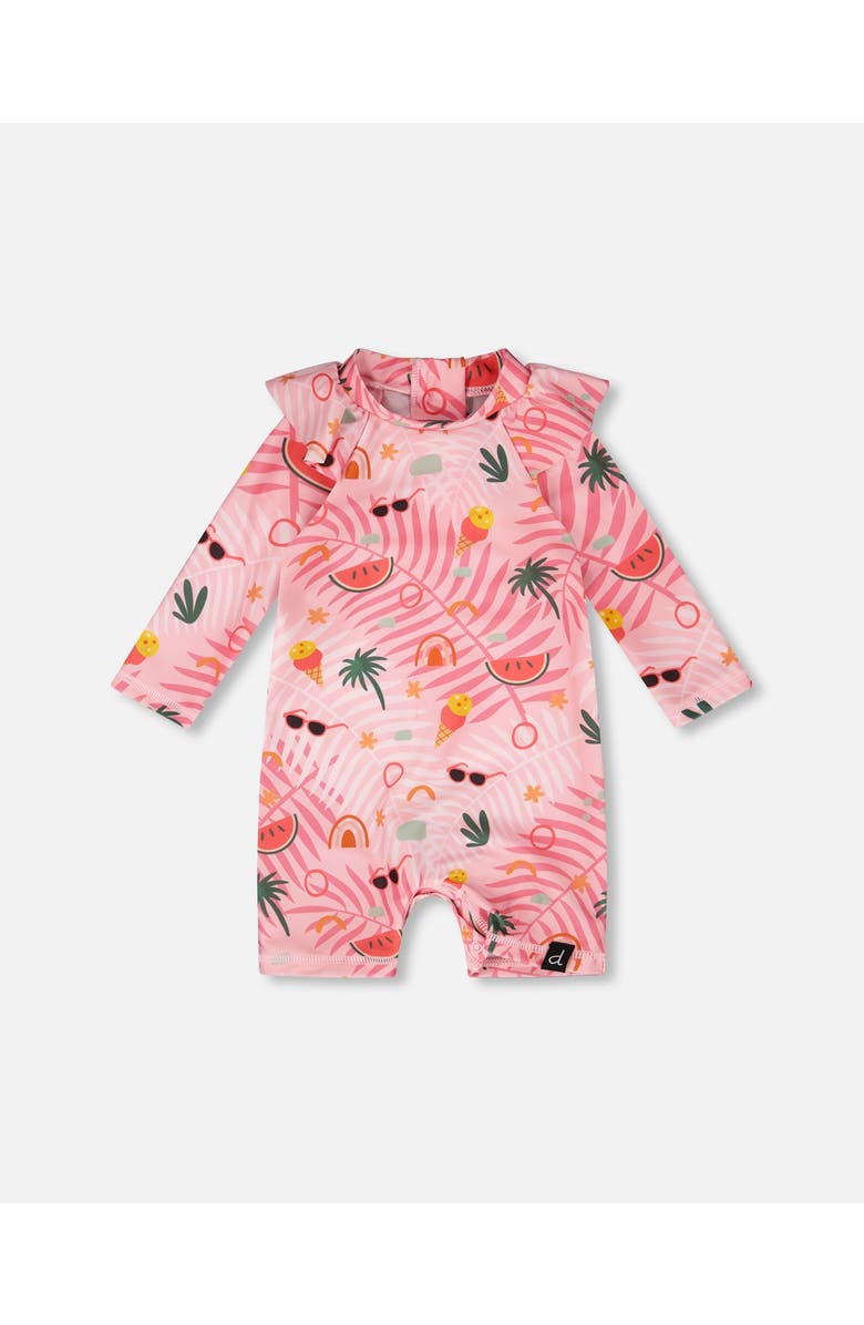 Deux par Deux One-Piece Long Sleeve Beach Print Rashguard, Main, color, Beach Print Rose