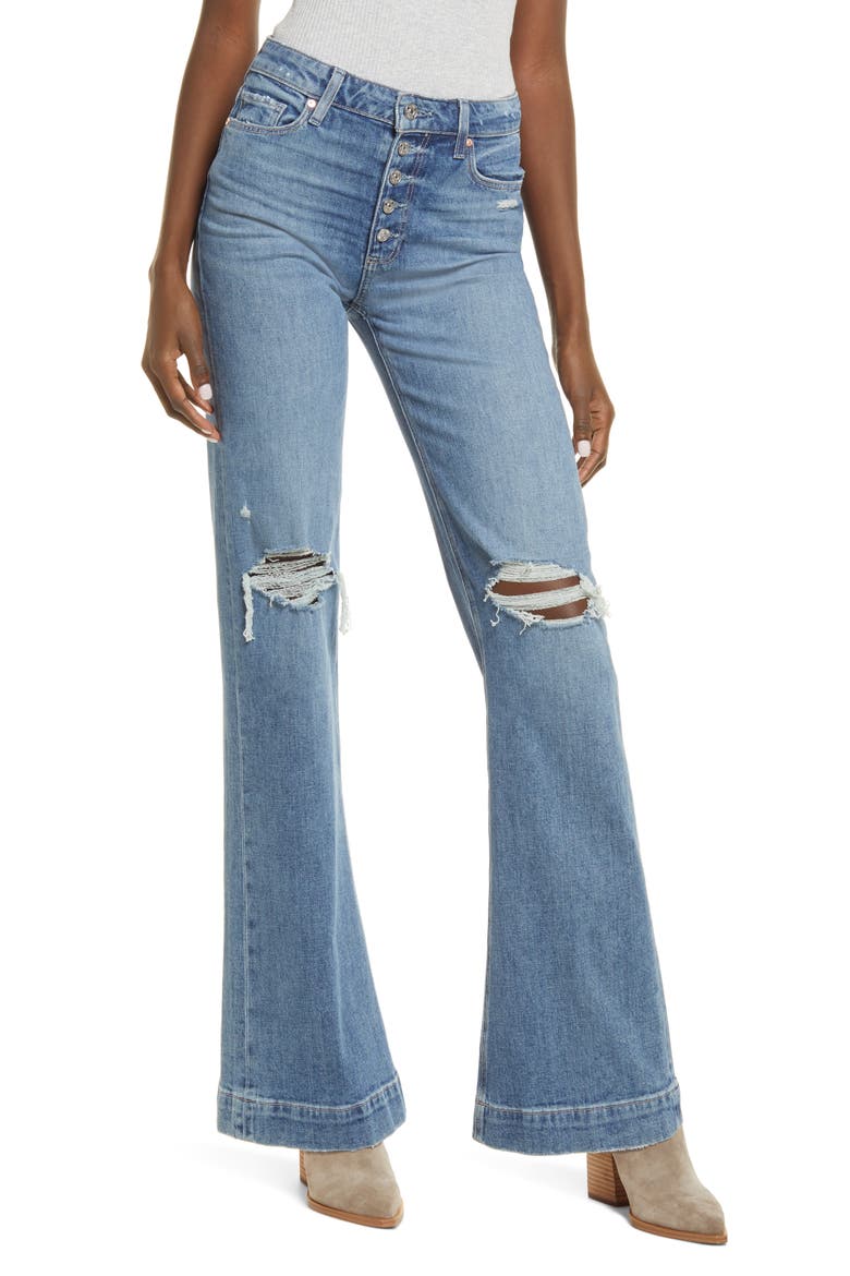 Leenah High Waist Exposed Button Fly Flare Leg Jeans, Main, color, MAGDA DESTRUCTED