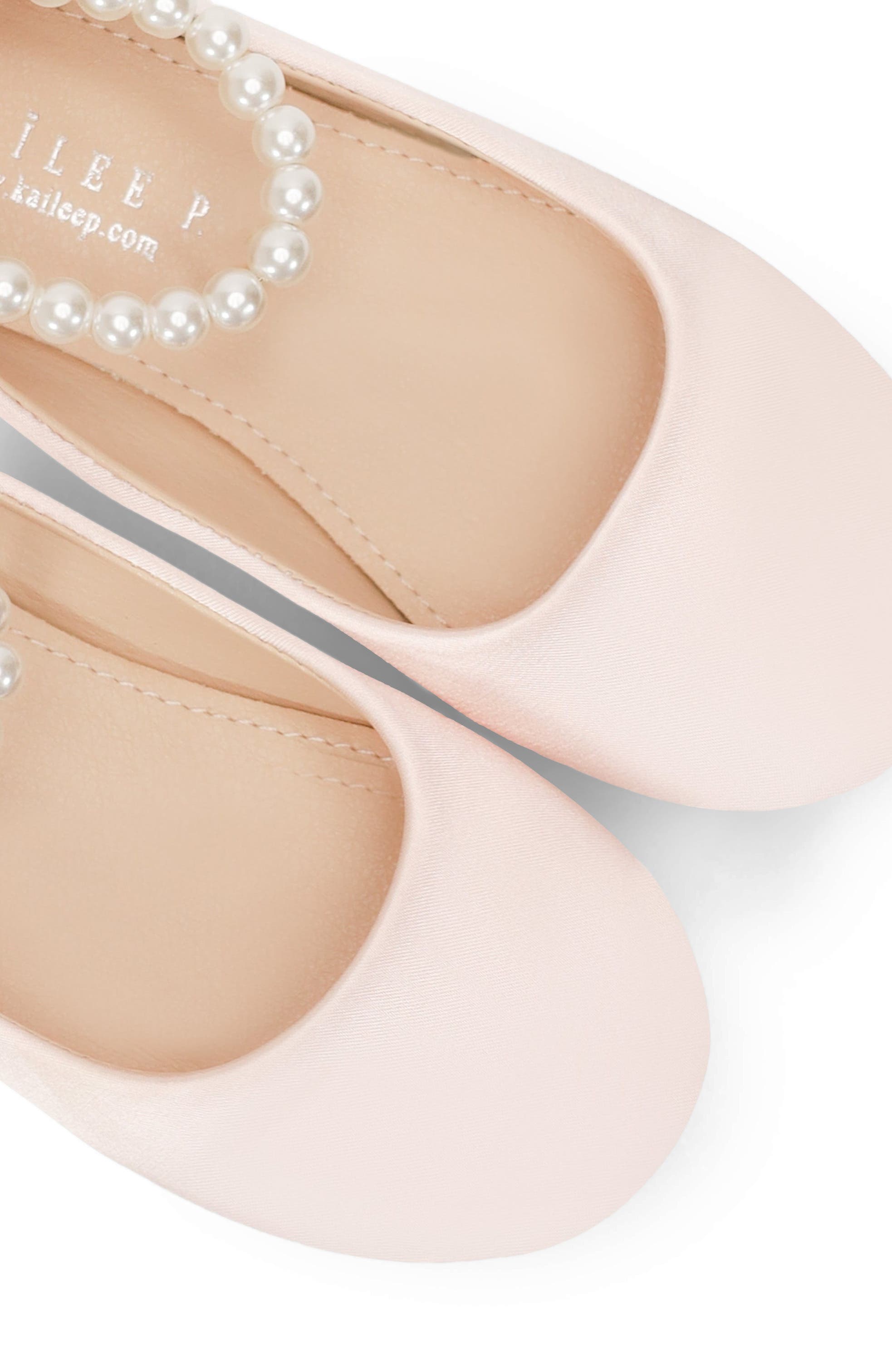 Kailee P Harper Satin Girl Flats with All Pearls Strap, Alternate, color, Pink