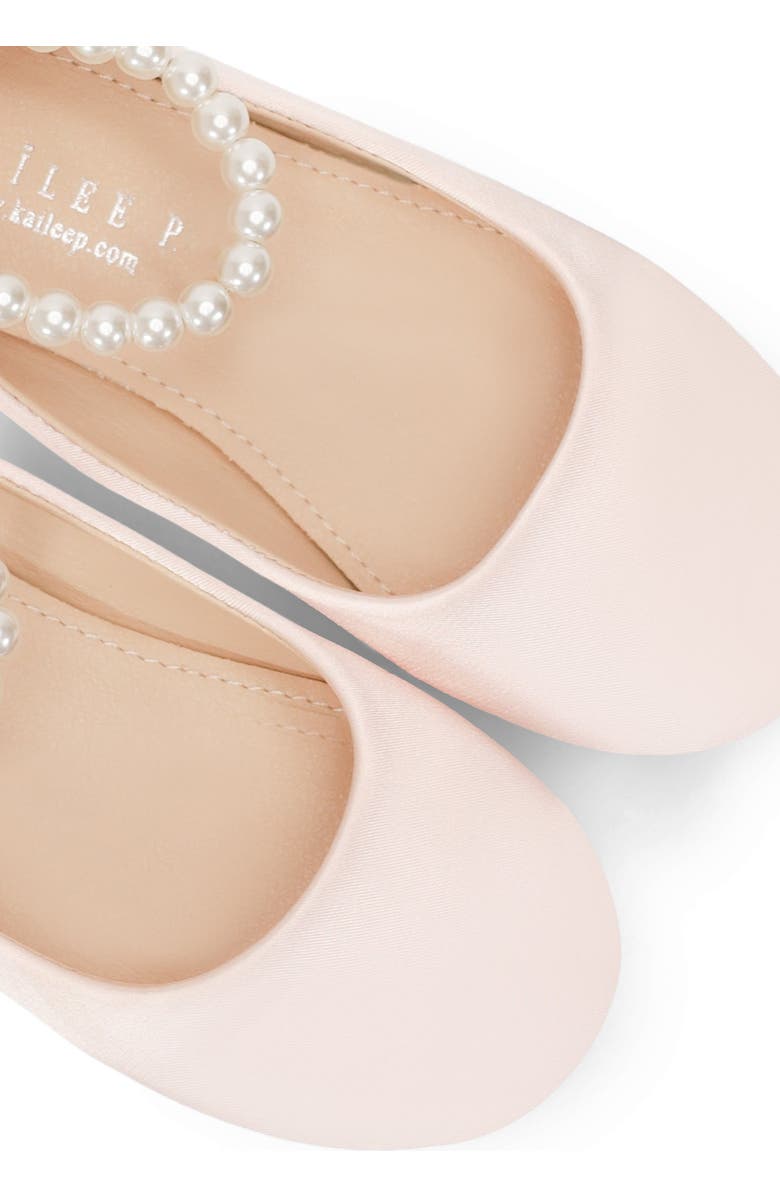 Kailee P Harper Satin Girl Flats with All Pearls Strap, Alternate, color, Pink