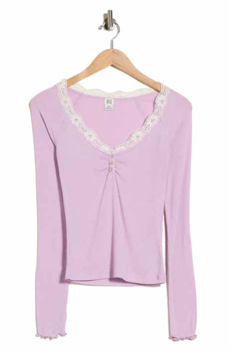 Diana Lace Trim Crop Rib Knit Henley