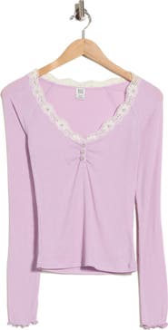 BDG Urban Outfitters Diana Lace Trim Crop Rib Knit Henley