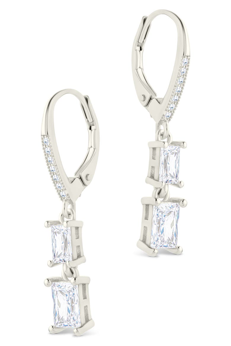 Eulalia Emerald Cubic Zirconia Drop Hoop Earrings, Alternate, color, SILVER