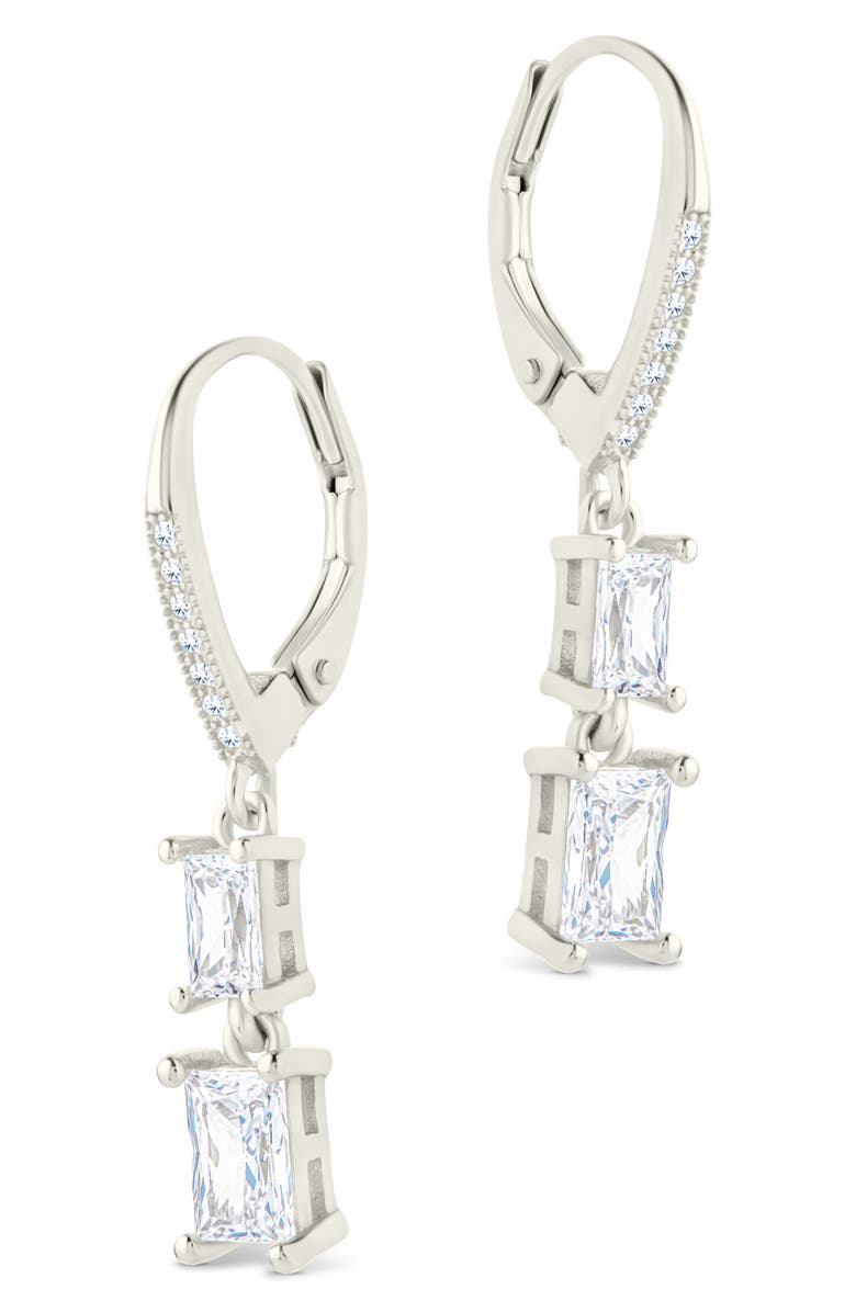 Sterling Forever Eulalia Emerald Cubic Zirconia Drop Hoop Earrings, Alternate, color, Silver