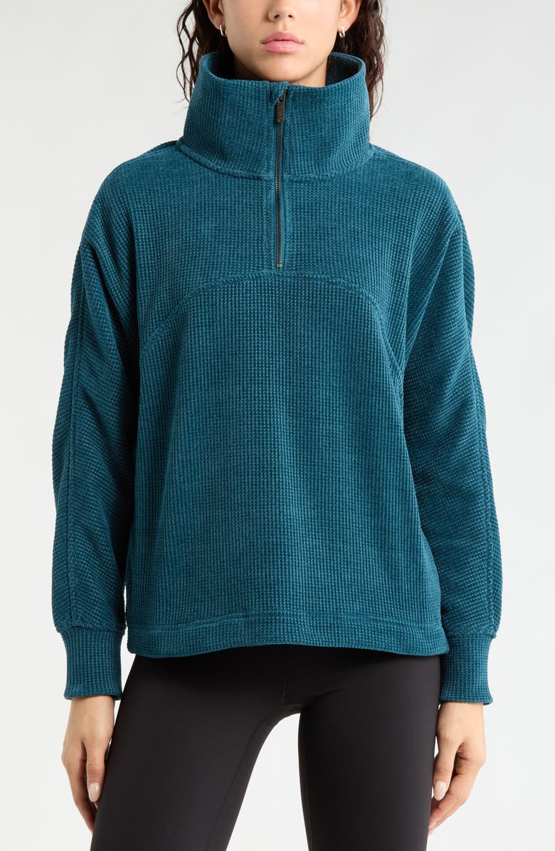 Zella Half Zip Waffle Stitch Sweatshirt, Main, color, Teal Seagate Marl