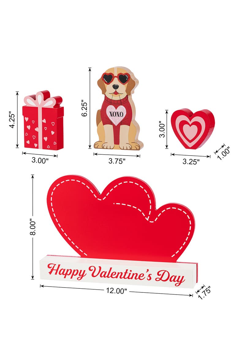 12"L Set of 4 Valentine's Wooden Table Block, Alternate, color, Red
