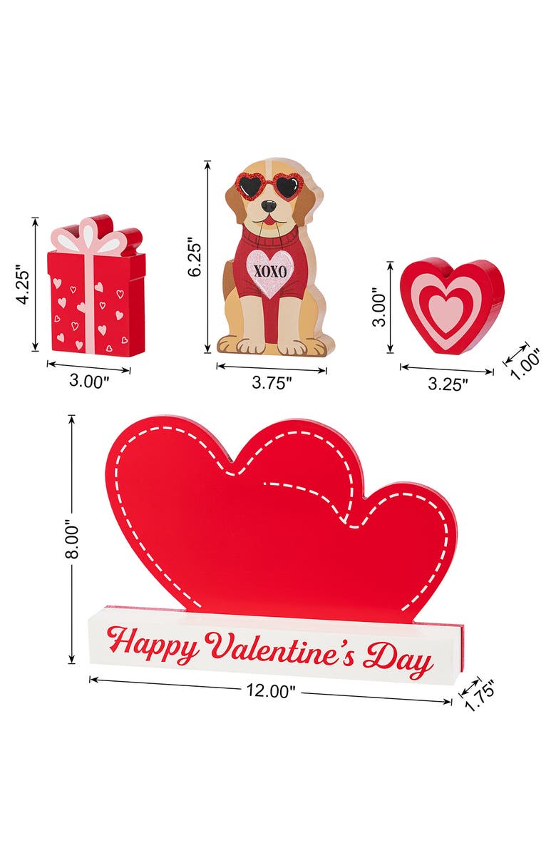 Glitzhome 12"L Set of 4 Valentine's Wooden Table Block, Alternate, color, Red