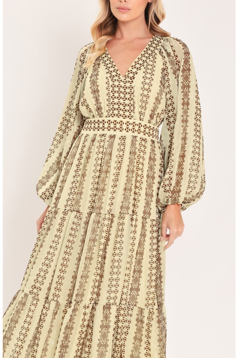 Print Tiered Midi Dress, Alternate, color, IVORY BROWN