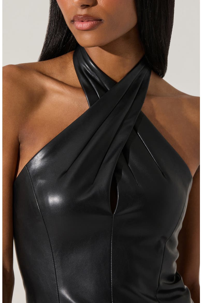 Yaritza Faux Leather Halter Top, Alternate, color, BLACK