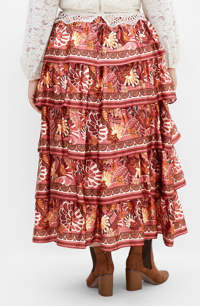 City Chic Allie Floral Tiered Skirt, Alternate, color, Rose Print