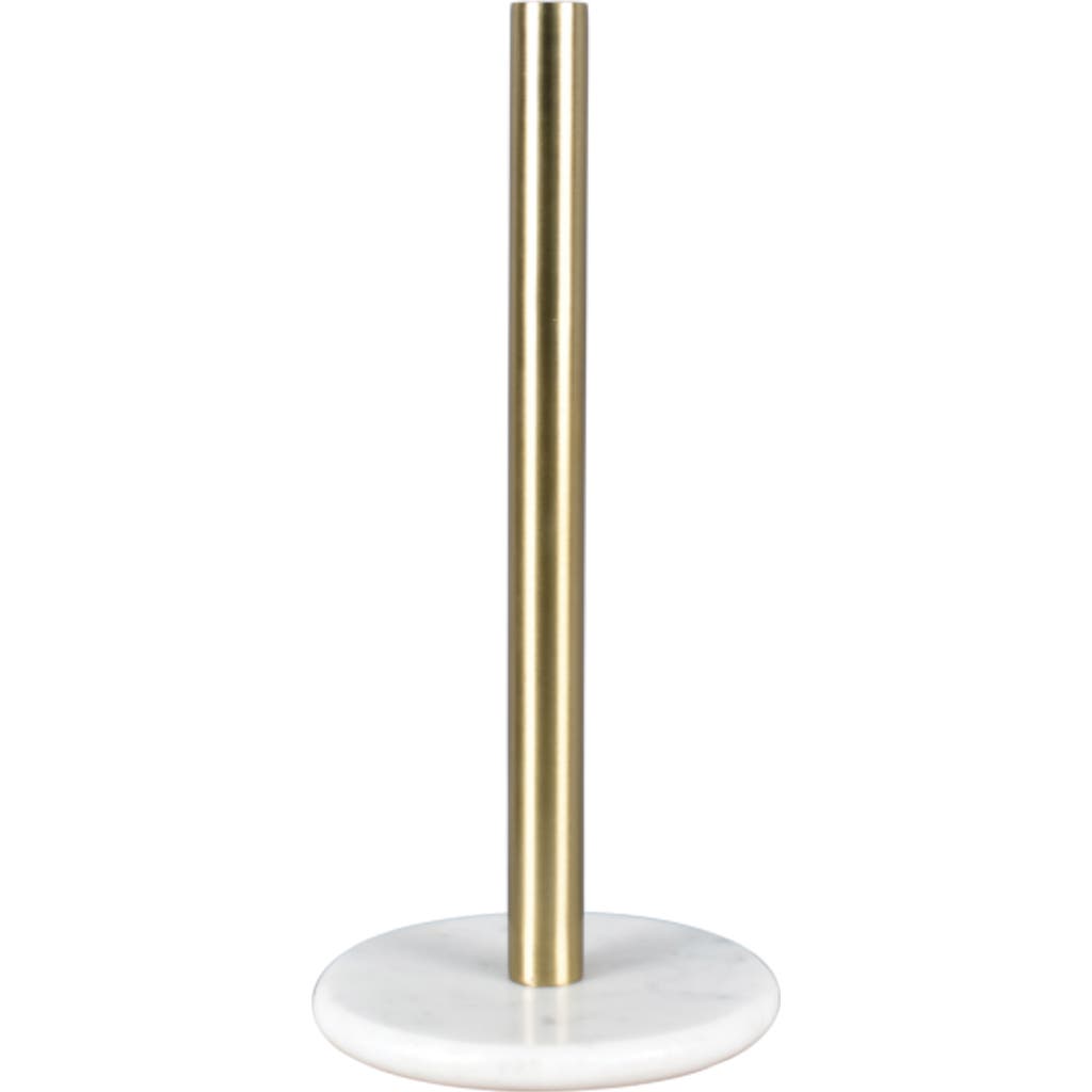 Happimess Avery Modern Classic Metal With Non Slip Weighted Marble Base Paper Towel Holder In Gold
