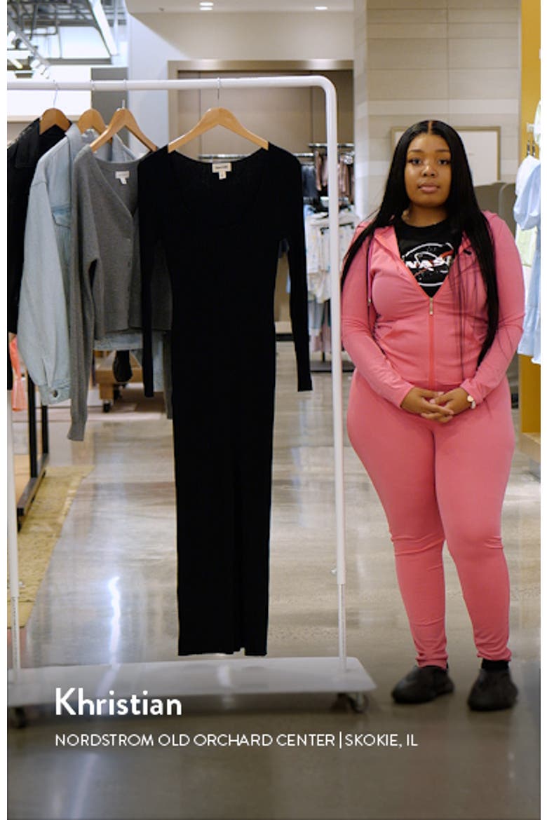 Scoop Neck Long Sleeve Rib Sweater Dress video