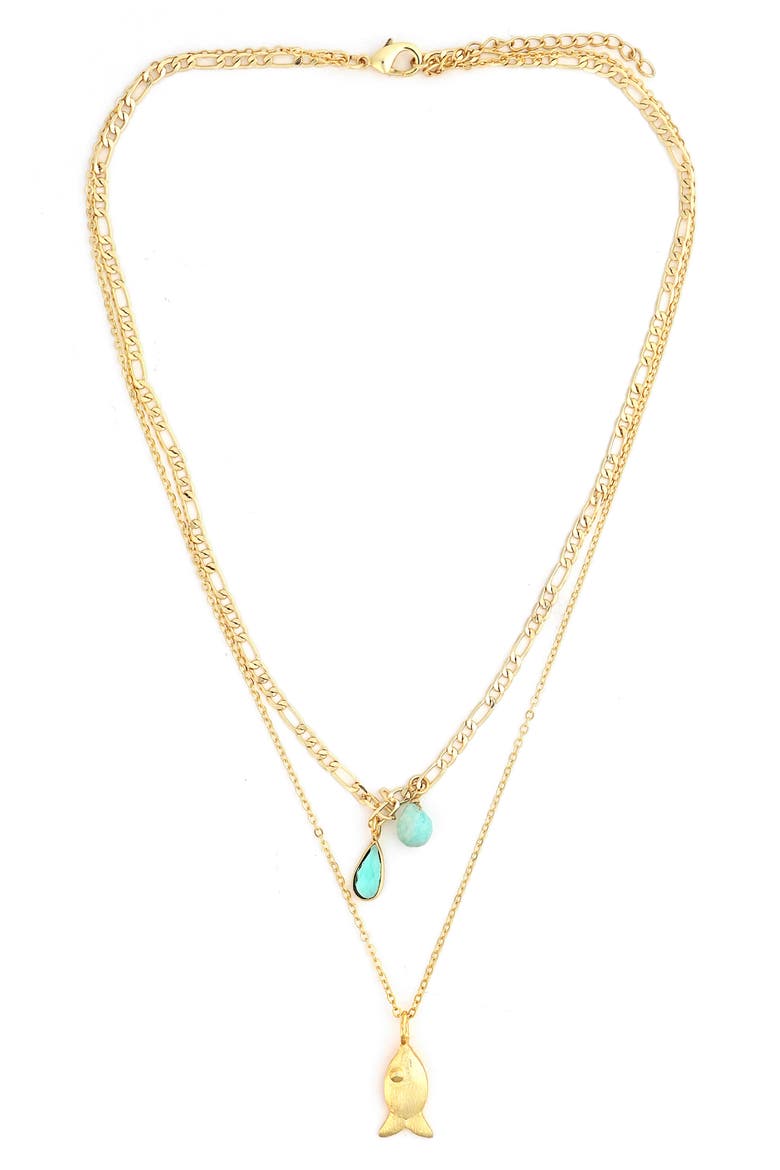 Layered Fish Pendant Necklace, Main, color, GREEN