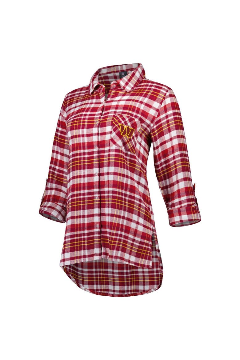 Women's Concepts Sport Burgundy Washington Commanders Mainstay Plaid Full-Button Long Sleeve Nightshirt, Alternate, color, Burgundy
