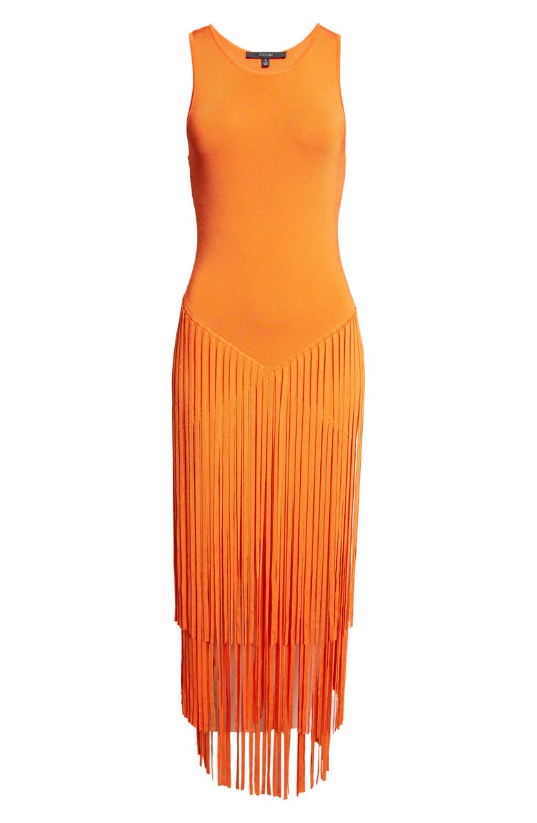 Toccin Jora Drop Waist Fringe Hem Maxi Dress, Alternate, color,