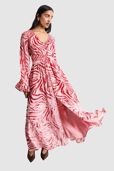 Burnout Velvet Plunge Maxi Dress