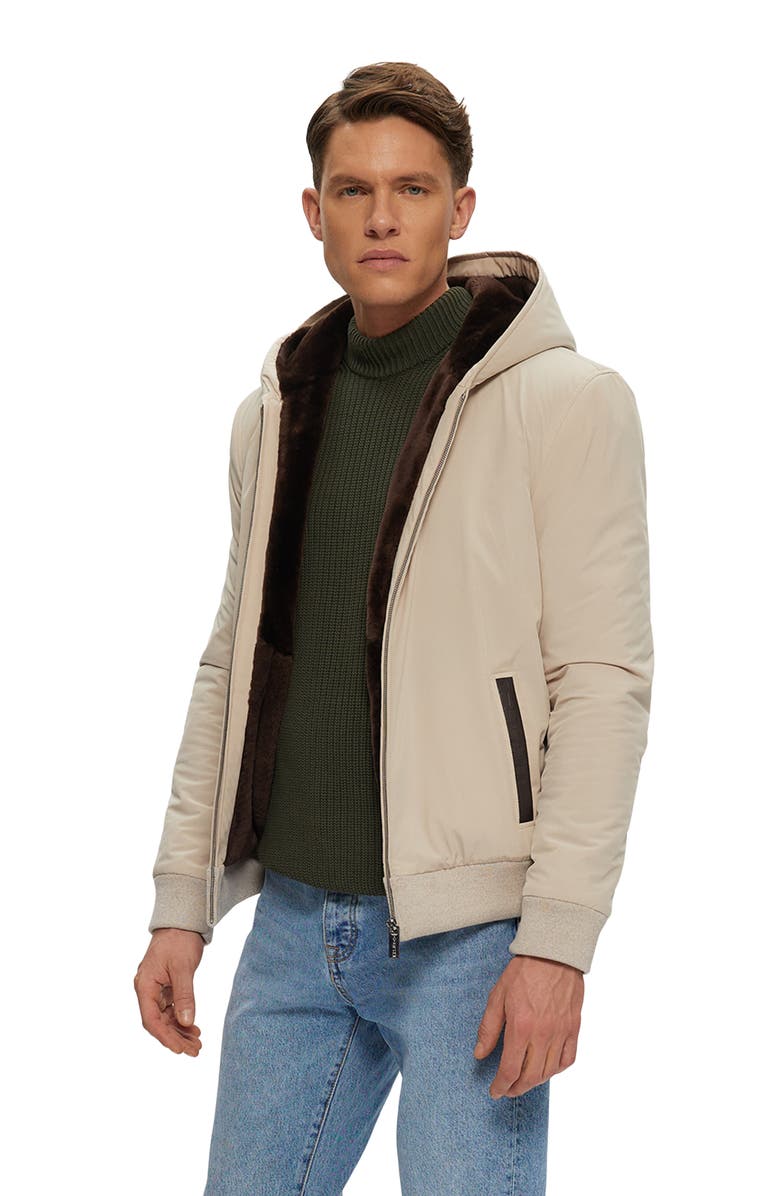GORSKI Mens Shearling Lamb Lined Bomber Jacket, Alternate, color, Beige/Brown