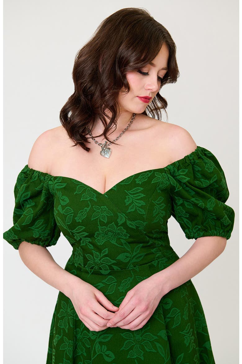 Jacquard Sweetheart Swing Dress, Alternate, color, Green Floral Print